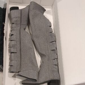 Nine West Knee-High Gray Fashion Boots with Cut Outs on